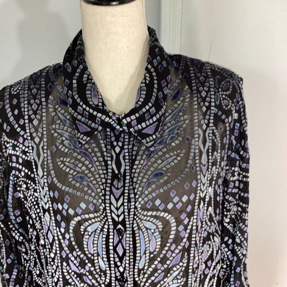 BOB MACKIE WEARABLE ART PLUS 3X BURNOUT VELOUR BLOUSE BUTTERFLY SILVER - Picture 4 of 9